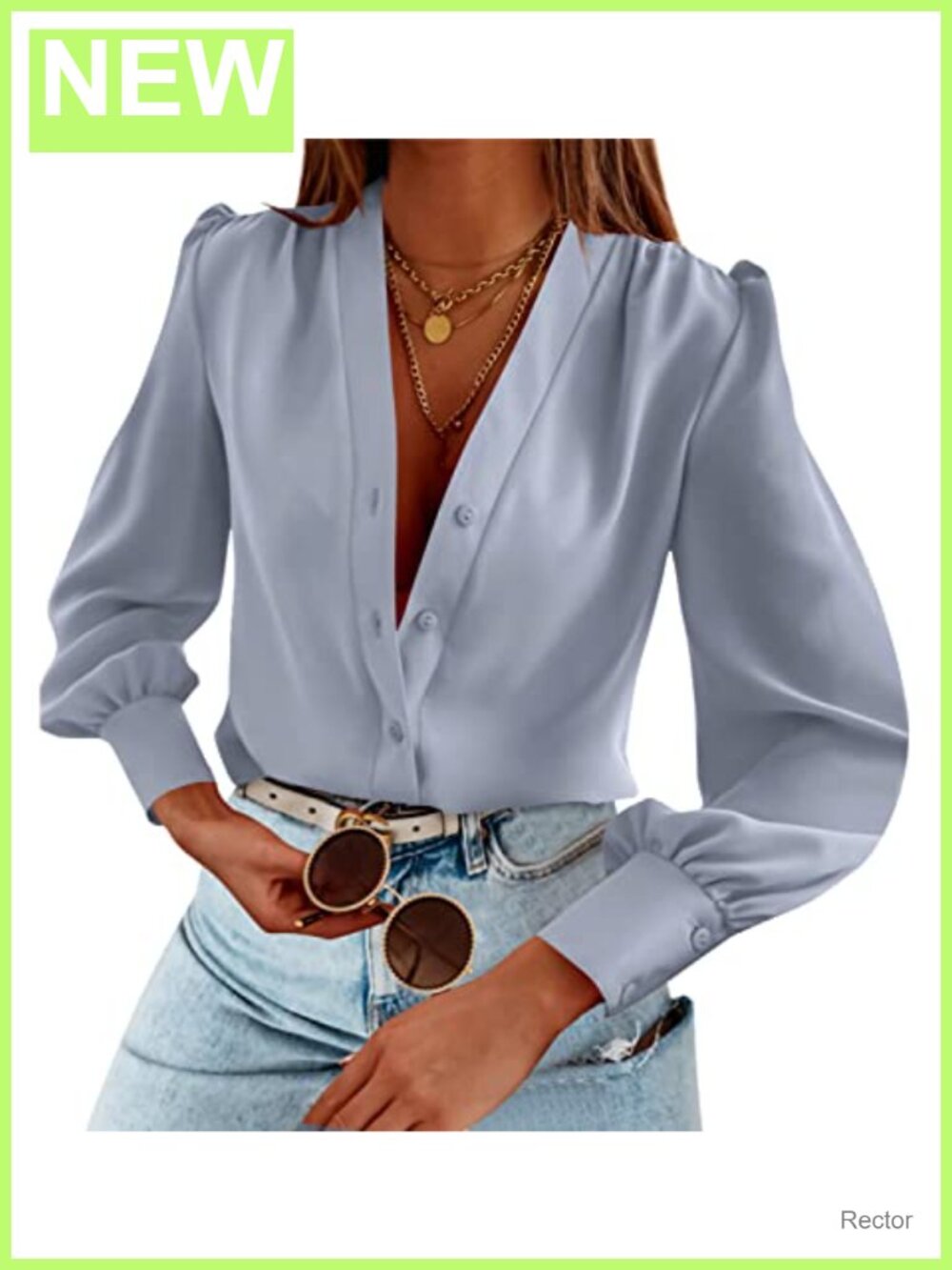 Women's Business Casual Long Sleeve Button Down V Neck Blouse